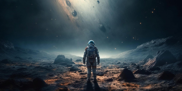 Astronaut walking on another planet