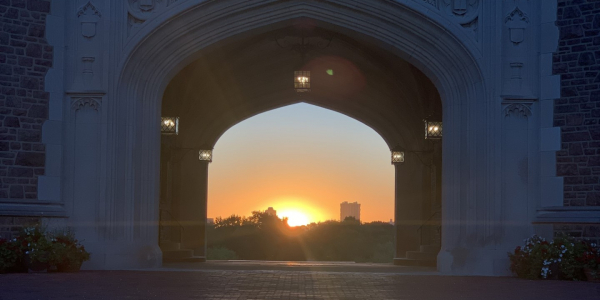The Brookings archway at sunrise