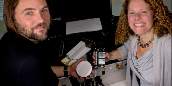 Principal Investigator Jeremy Perkins and his co-investigator, Georgia de Nolfo, recently won funding to build a new CubeSat mission, called BurstCube. (NASA/W. Hrybyk)