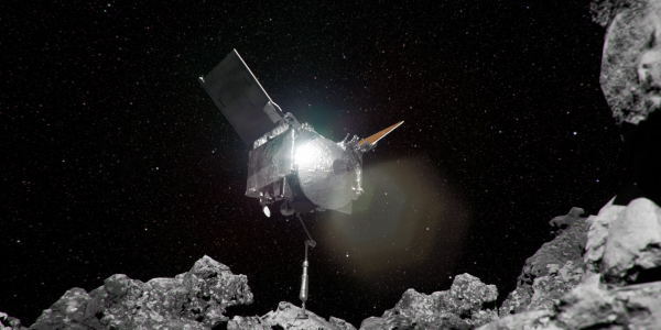 Conceptual image of OSIRIS REx landing on the Bennu asteroid.