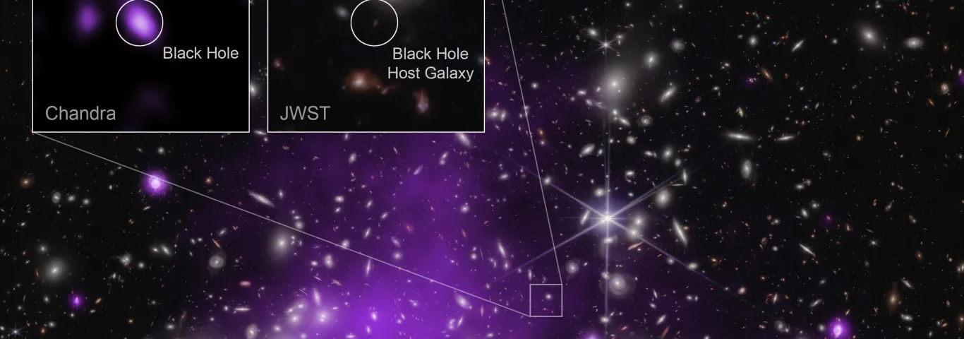 The most distant black hole ever detected in X-rays, a result that may explain how some of the first supermassive black holes in the universe formed. Credit: X-ray: NASA/CXC/SAO/Ákos Bogdán; Infrared: NASA/ESA/CSA/STScI; Image Processing: NASA/CXC/SAO/L. Frattare & K. Arcand