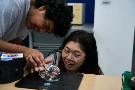 Students viewing meteorites