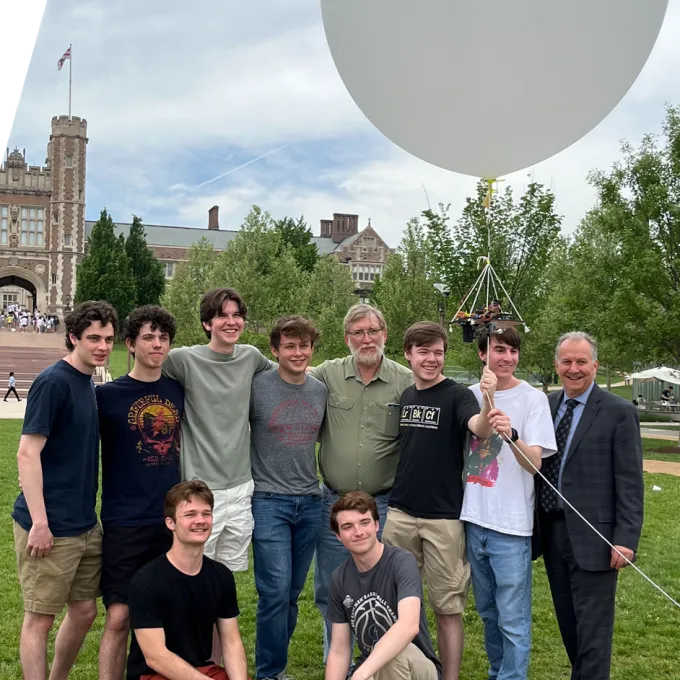 WashU Satellite team in spring 2024 with their first weather balloon launch