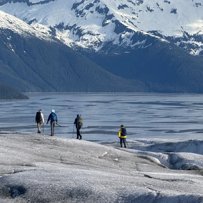Hansen's field team traversing Taku Glacier in Alaska